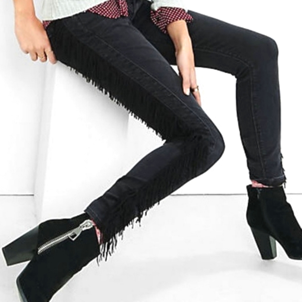 Express Black Fringe Mid-Rise Jean Leggings